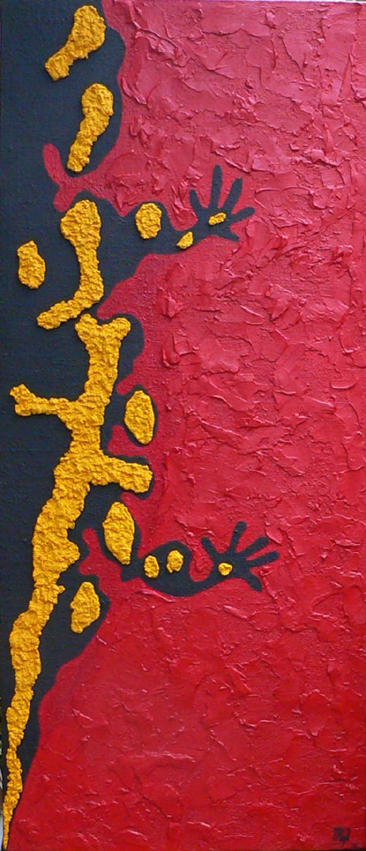 Feuersalamander - Acryl, Sand auf Leinwand, 60 x 140 cm