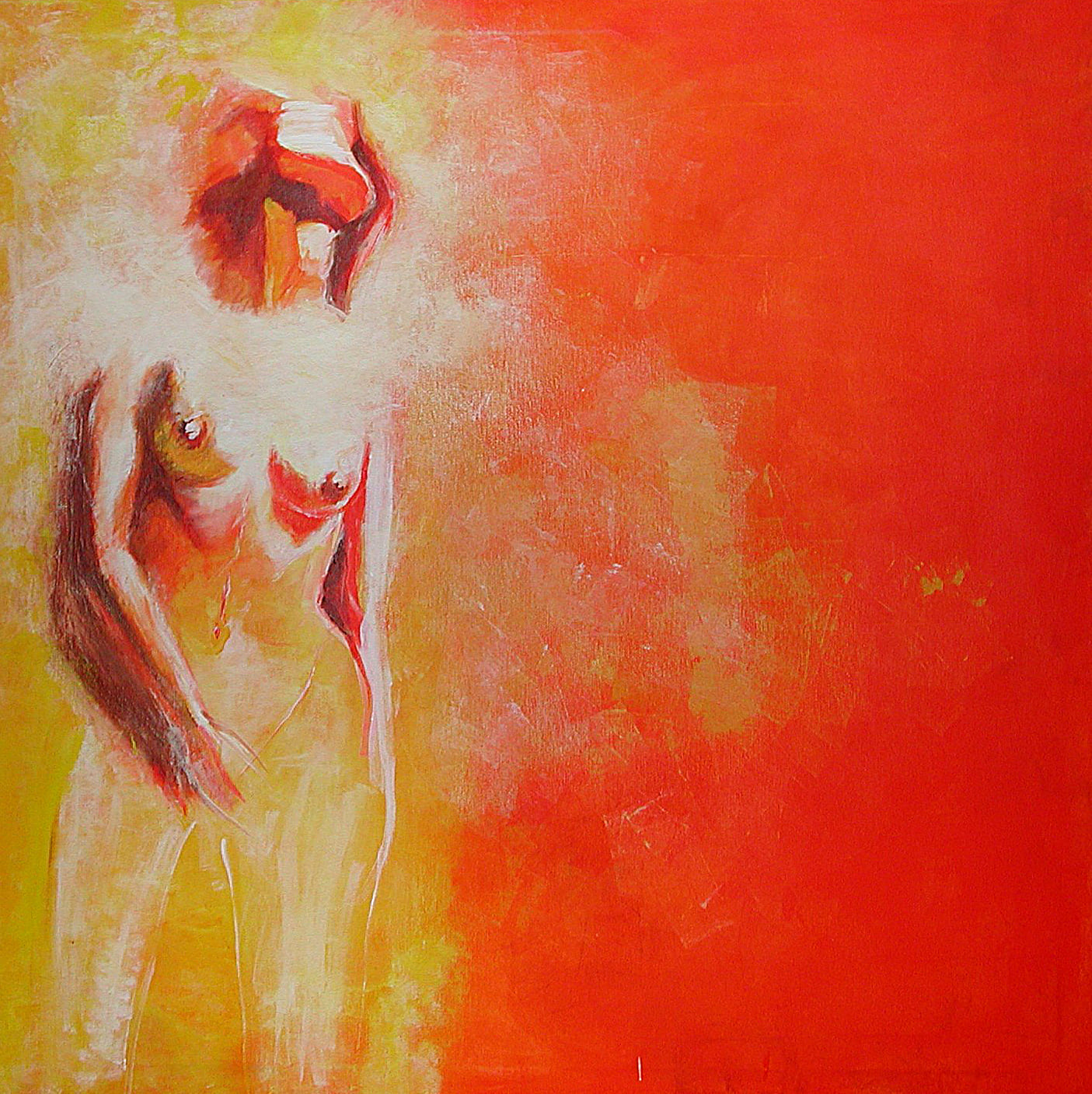 woman in orange - Acryl auf Leinwand / 100 x 100 cm