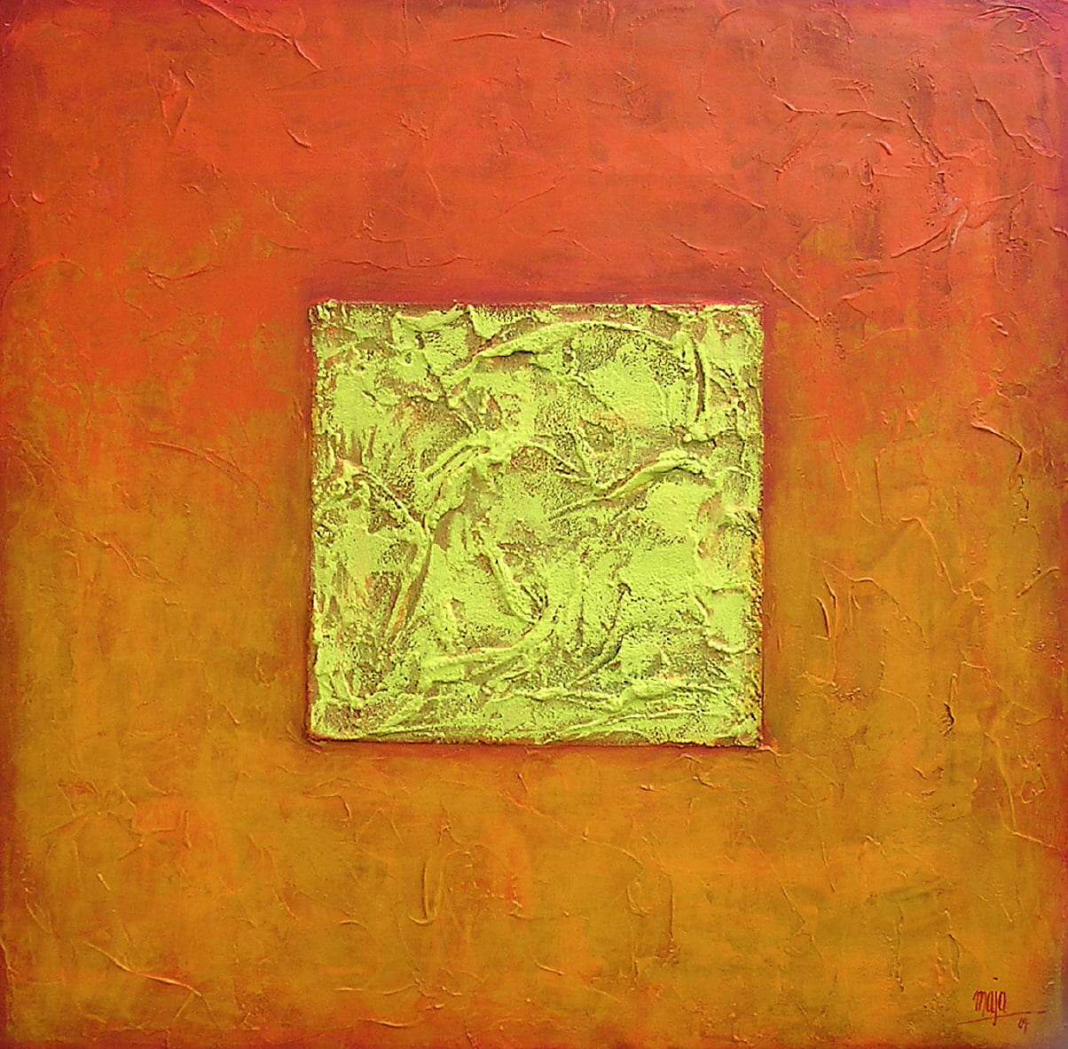 Y-window - Acryl, Sand auf Leinwand / 100 x 100 cm
