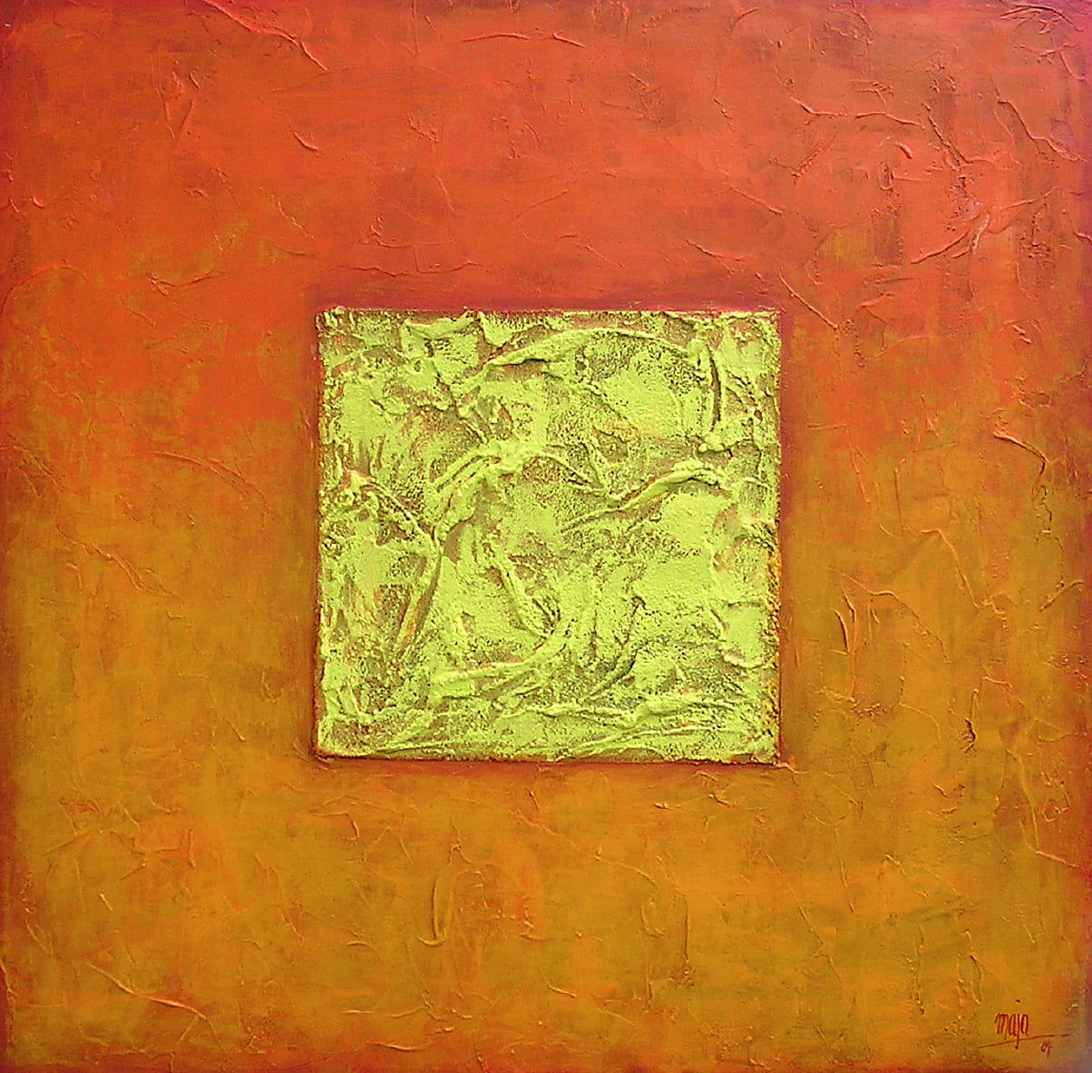 Y-window - Acryl, Sand auf Leinwand / 100 x 100 cm